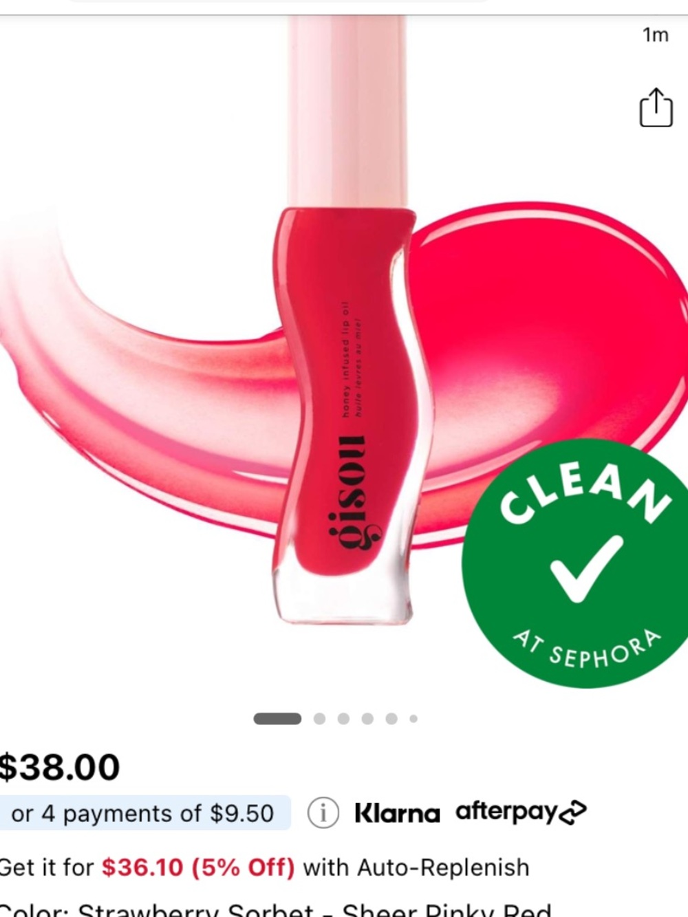 NEW Gisou Strawberry Sorbet Sheer Pinky Red Lip Oil